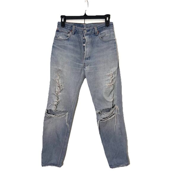 Redone Levi’s Jeans Womens 25 Light Wash Distressed High Rise Button Fly - Picture 1 of 6